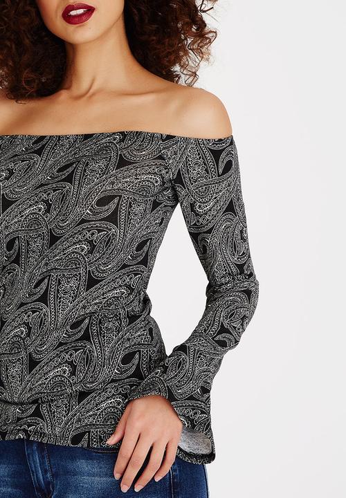 SISSY BOY - Kenzy Bardot Top Black and Grey