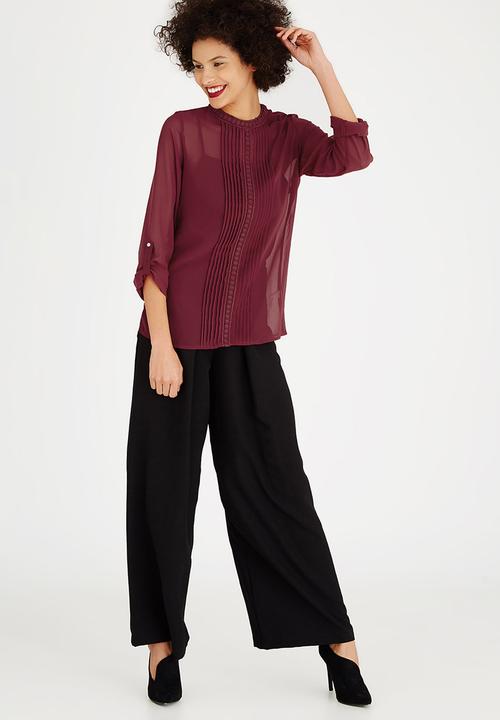 edit - Lace Trim Blouse Burgundy