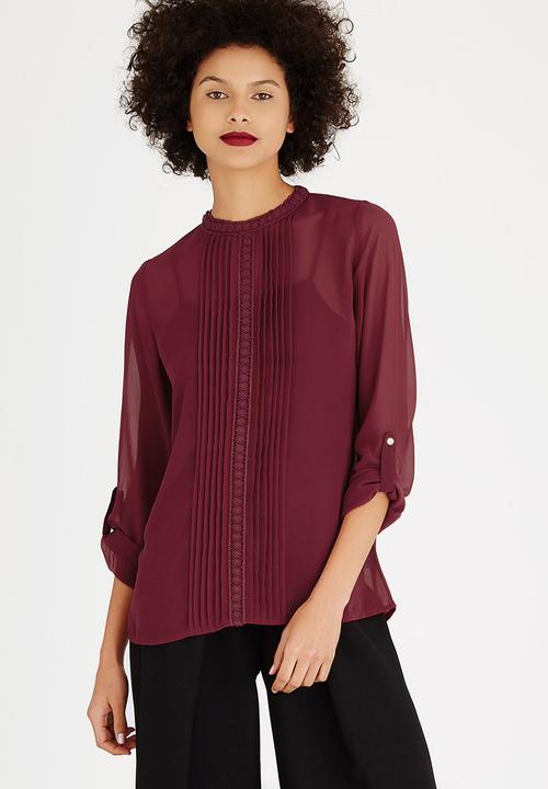 edit - Lace Trim Blouse Burgundy