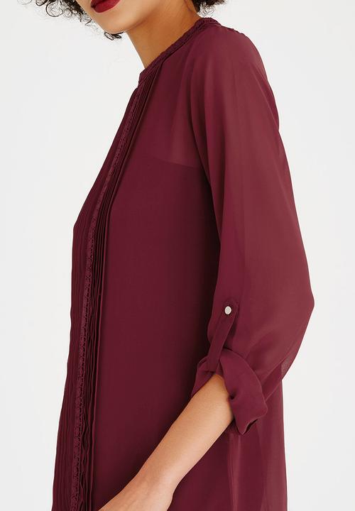 edit - Lace Trim Blouse Burgundy
