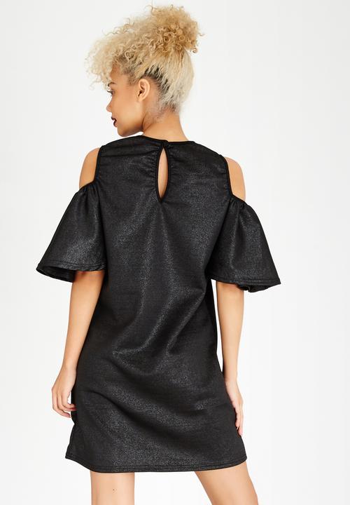 STYLE REPUBLIC - Volume Sleeve Cold Shoulder Dress Black