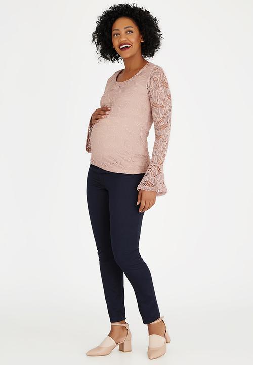 edit Maternity - Fluted Sleeve Lace Top Pale Pink