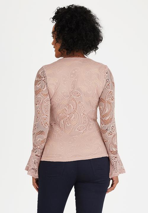 edit Maternity - Fluted Sleeve Lace Top Pale Pink