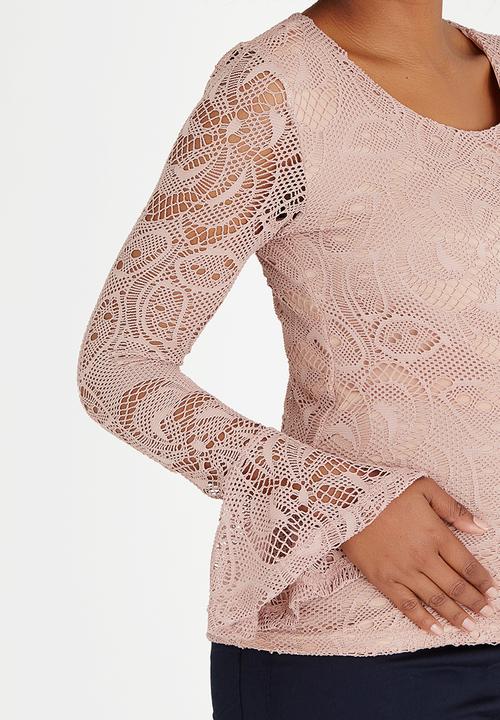 edit Maternity - Fluted Sleeve Lace Top Pale Pink