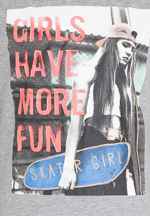 Name It - Girls Printed Short Sleeve Tee Grey Melange