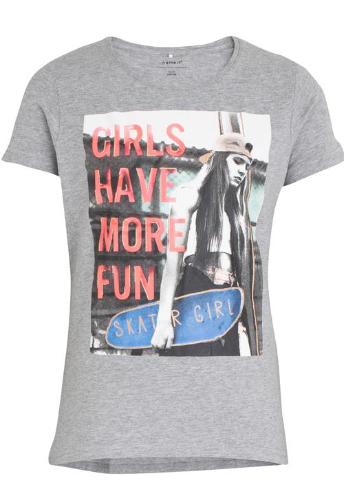 Name It - Girls Printed Short Sleeve Tee Grey Melange