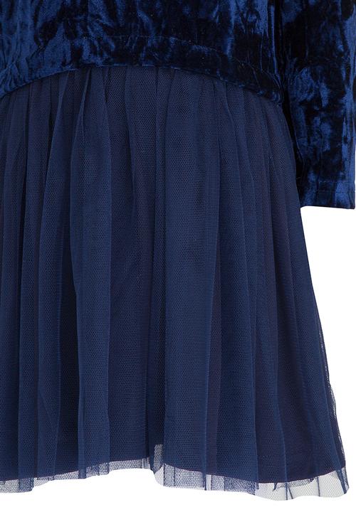 See-Saw - Velour Dress with Mesh Underlay Navy