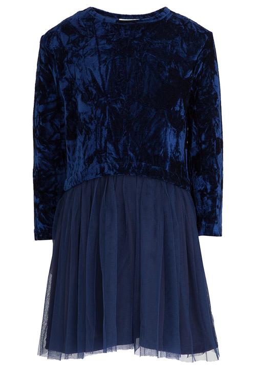 See-Saw - Velour Dress with Mesh Underlay Navy