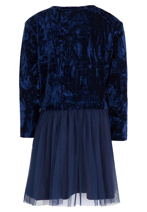 See-Saw - Velour Dress with Mesh Underlay Navy