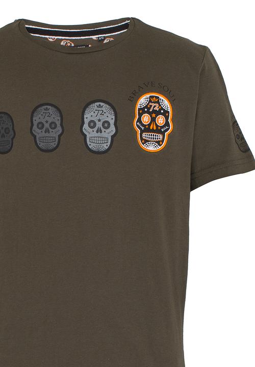 Brave Soul - Printed Crew Neck Tee Khaki Green