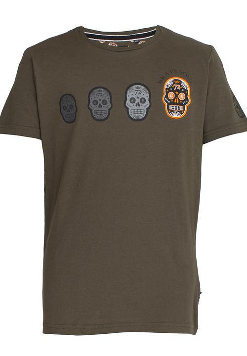 Brave Soul - Printed Crew Neck Tee Khaki Green