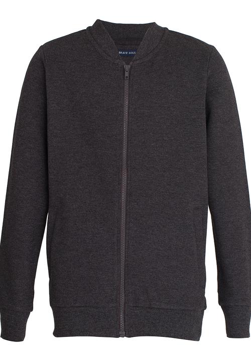 Brave Soul - Zip Through Sweater Charcoal