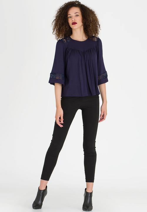 edit - Lace Inset Flared Top Navy