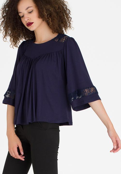 edit - Lace Inset Flared Top Navy