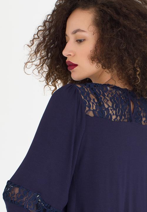 edit - Lace Inset Flared Top Navy