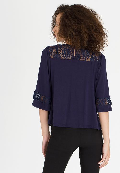 edit - Lace Inset Flared Top Navy