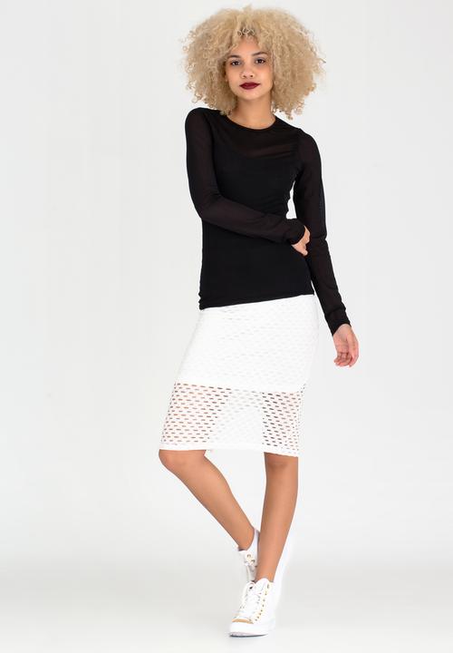 c(inch) - Mesh Long Sleeve Top Black