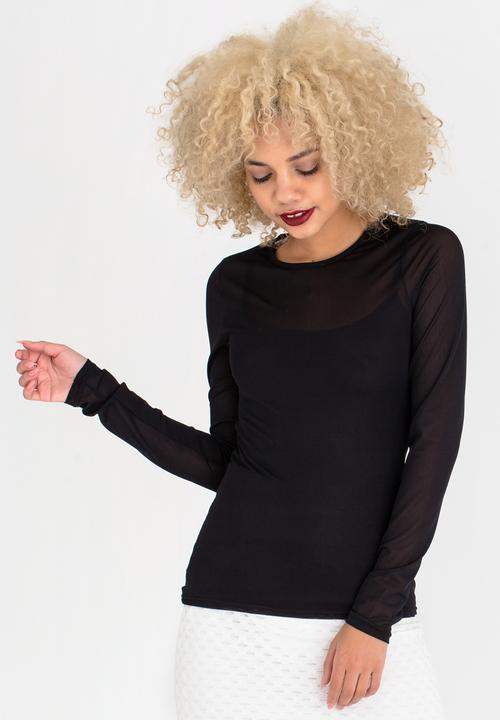 c(inch) - Mesh Long Sleeve Top Black