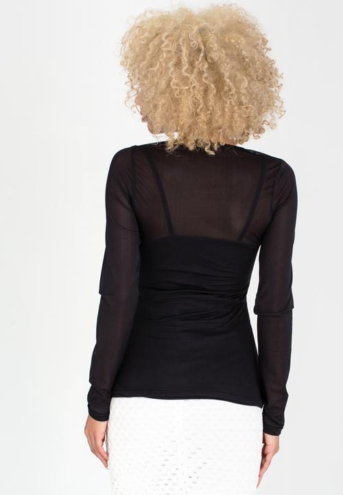 c(inch) - Mesh Long Sleeve Top Black