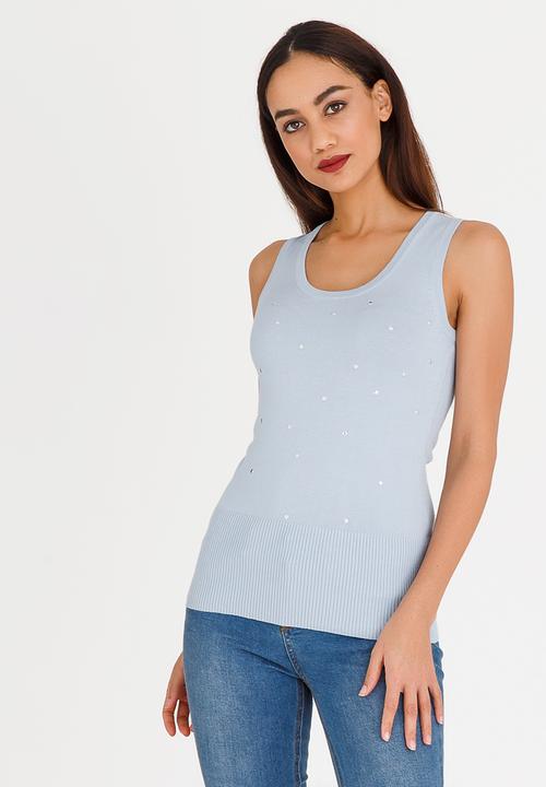 Passionknit - Multi Stud Scoop Neck Vest Pale Blue