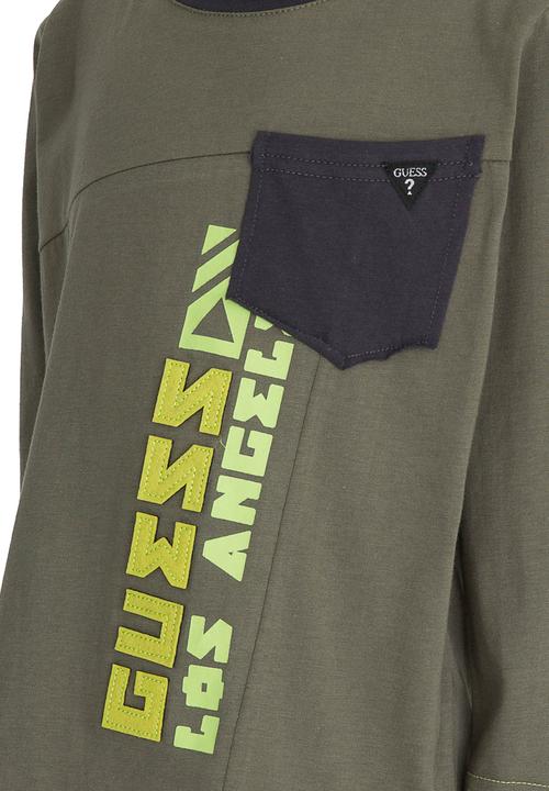 GUESS - L/S Guess Constrast Pocket Tee Khaki Green