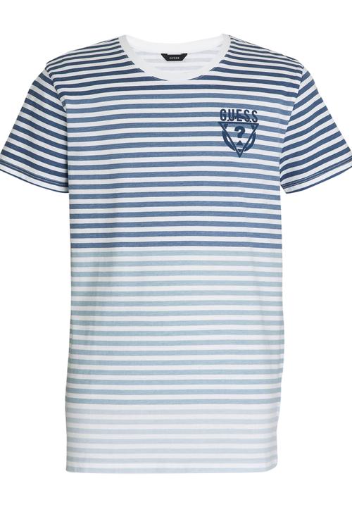 GUESS - S/S Stripe Dip Dye Tee Blue and White