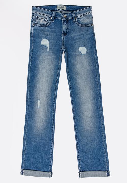 POLO - Liam Distressed Slim Fit Jean Mid Blue