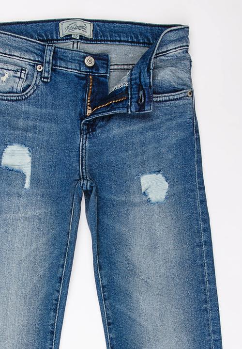 POLO - Liam Distressed Slim Fit Jean Mid Blue