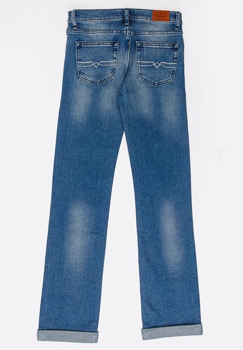 POLO - Liam Distressed Slim Fit Jean Mid Blue