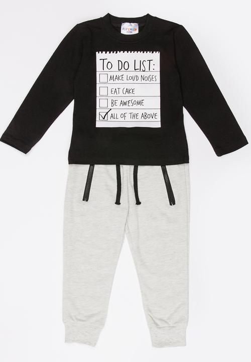 Pop Candy - Printed Sweater & Pants Set Black