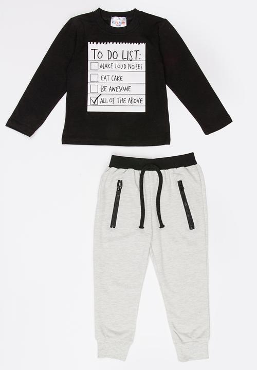 Pop Candy - Printed Sweater & Pants Set Black