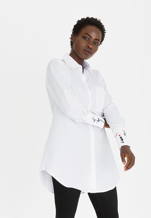 G Couture - Longer Length Embroidered Shirt White