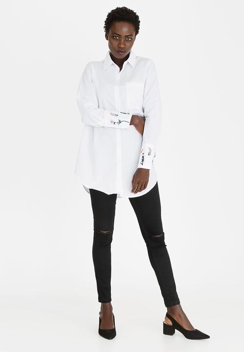 G Couture - Longer Length Embroidered Shirt White