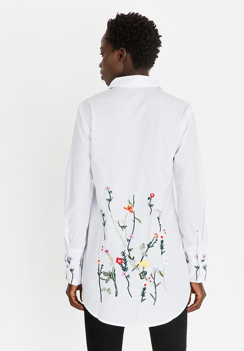 G Couture - Longer Length Embroidered Shirt White