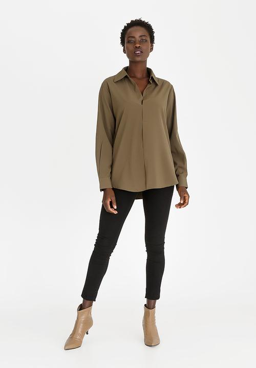 G Couture - Collar Detail Shirt Khaki Green