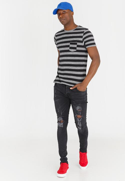 Brave Soul - Gravel Stripe Cotton Tee Black