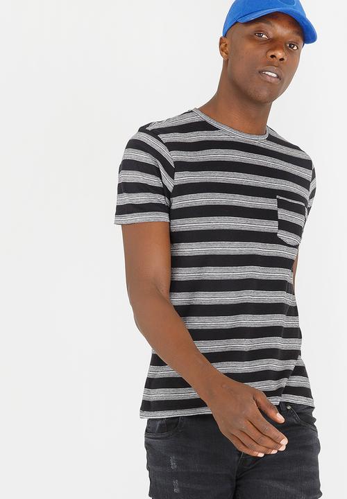 Brave Soul - Gravel Stripe Cotton Tee Black