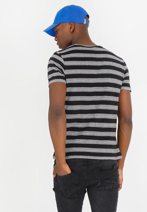 Brave Soul - Gravel Stripe Cotton Tee Black