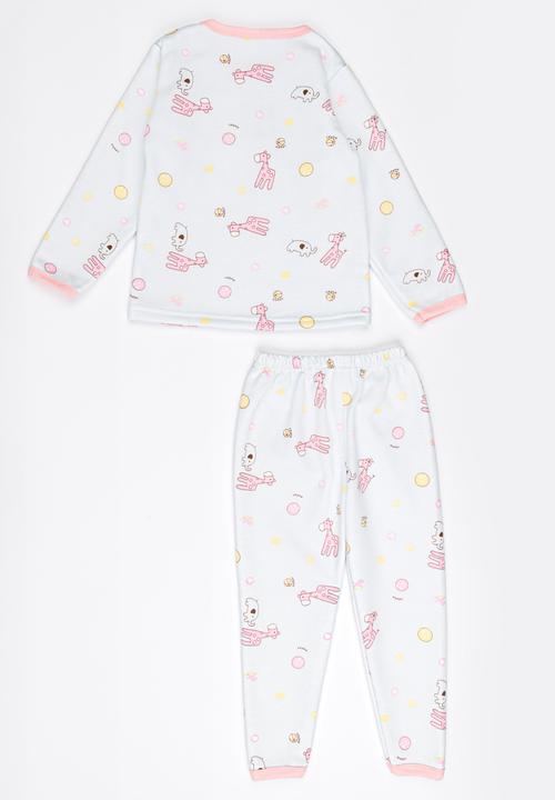 Pop Candy - Long sleeve printed PJ set - white & pink 