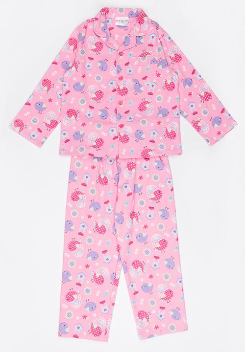 Pop Candy - Printed Birds Flannel PJ Set - Pale Pink