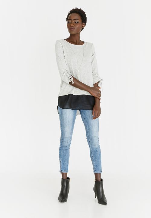edit - Twofer Knit Top with Detachable Chain Grey