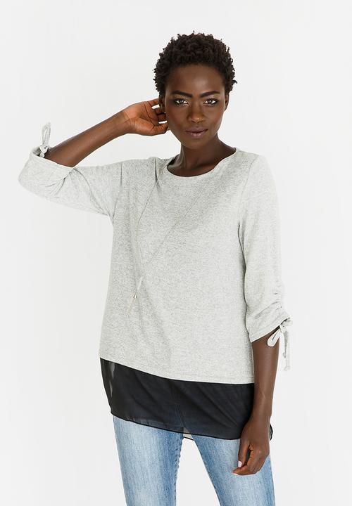 edit - Twofer Knit Top with Detachable Chain Grey