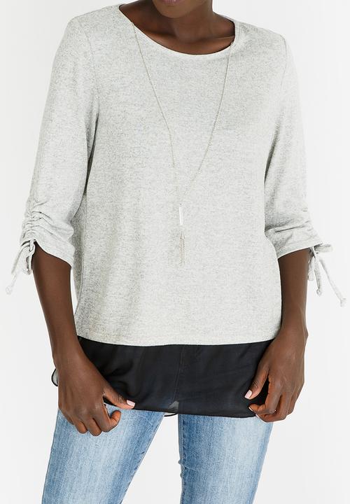 edit - Twofer Knit Top with Detachable Chain Grey
