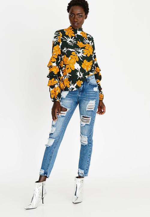 STYLE REPUBLIC - Rip & Repair Straight Leg Jeans Mid Blue