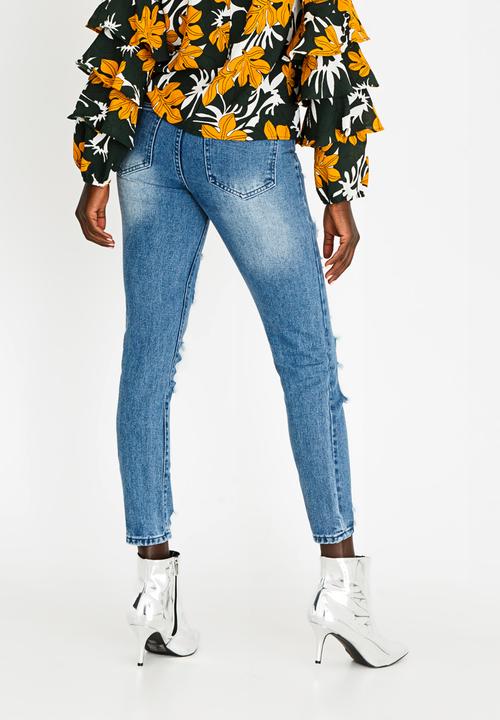 STYLE REPUBLIC - Rip & Repair Straight Leg Jeans Mid Blue