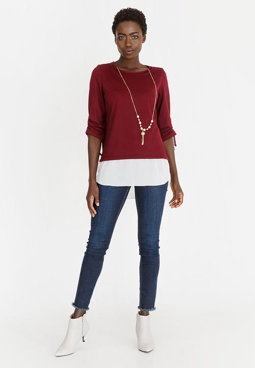 edit - Twofer Knit Top with Detachable Chain Burgundy