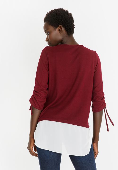 edit - Twofer Knit Top with Detachable Chain Burgundy