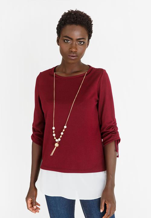 edit - Twofer Knit Top with Detachable Chain Burgundy