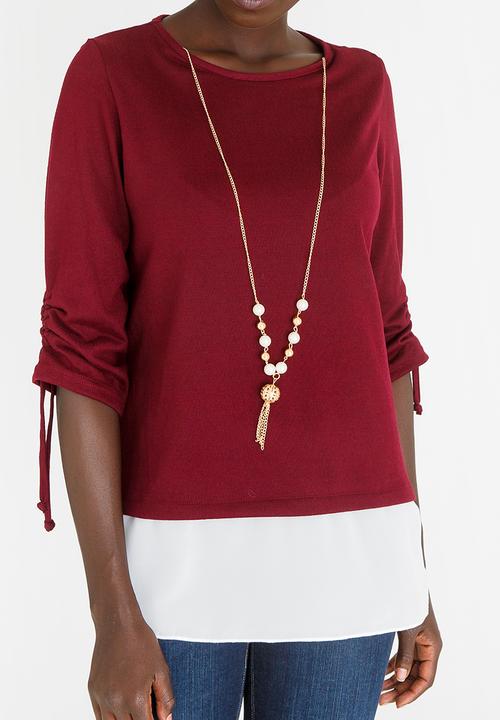edit - Twofer Knit Top with Detachable Chain Burgundy