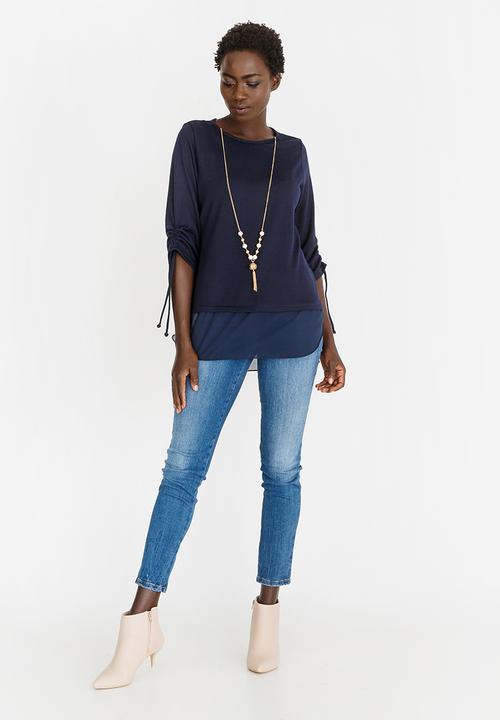 edit - Twofer Knit Top with Detachable Chain Navy